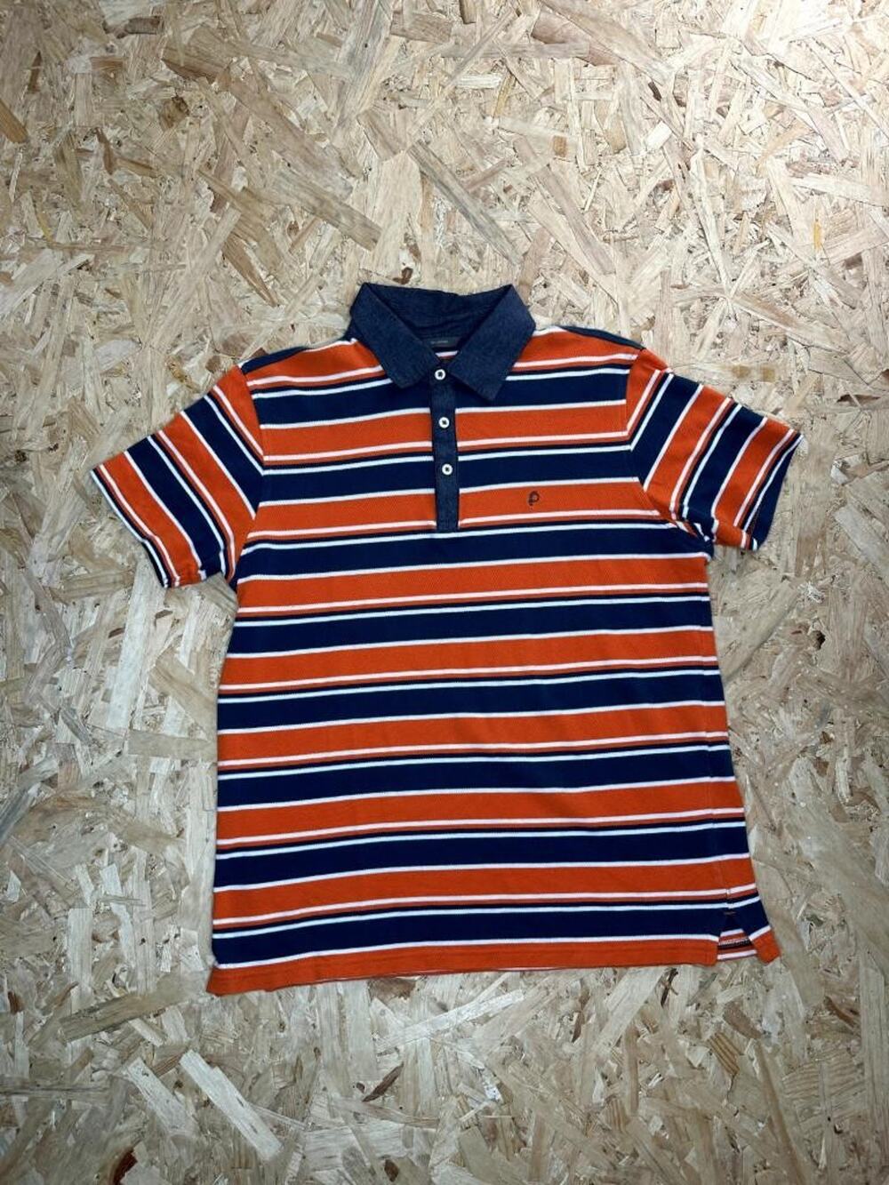 Fernando Pena Platinum Polo Shirt Mens Medium Orange Navy Blue Striped Cotton